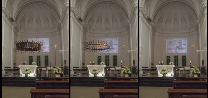 Recreació gràfica de les tres opcions que valora la parròquia sobre la corona d'espines de l'altar