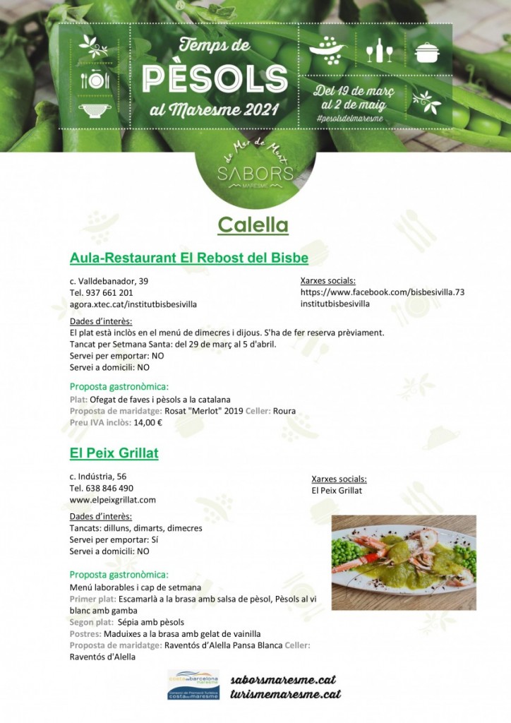 menú pèsols calella