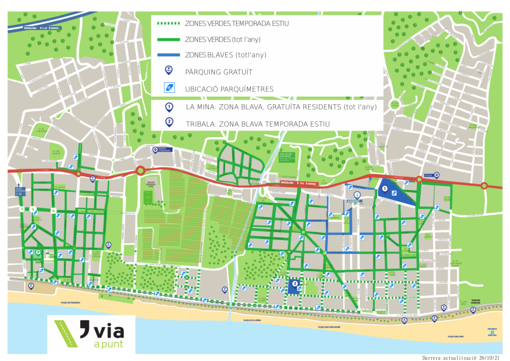 mapa zona verda pineda de mar