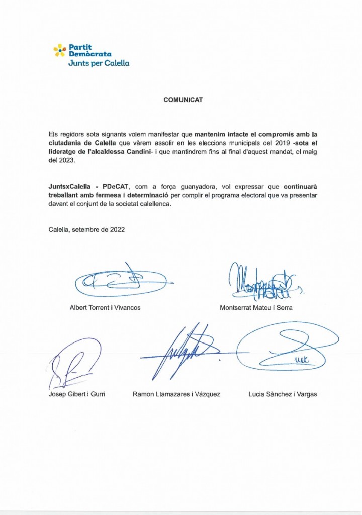 COMUNICAT JUNTS X CALELLA-PDECAT