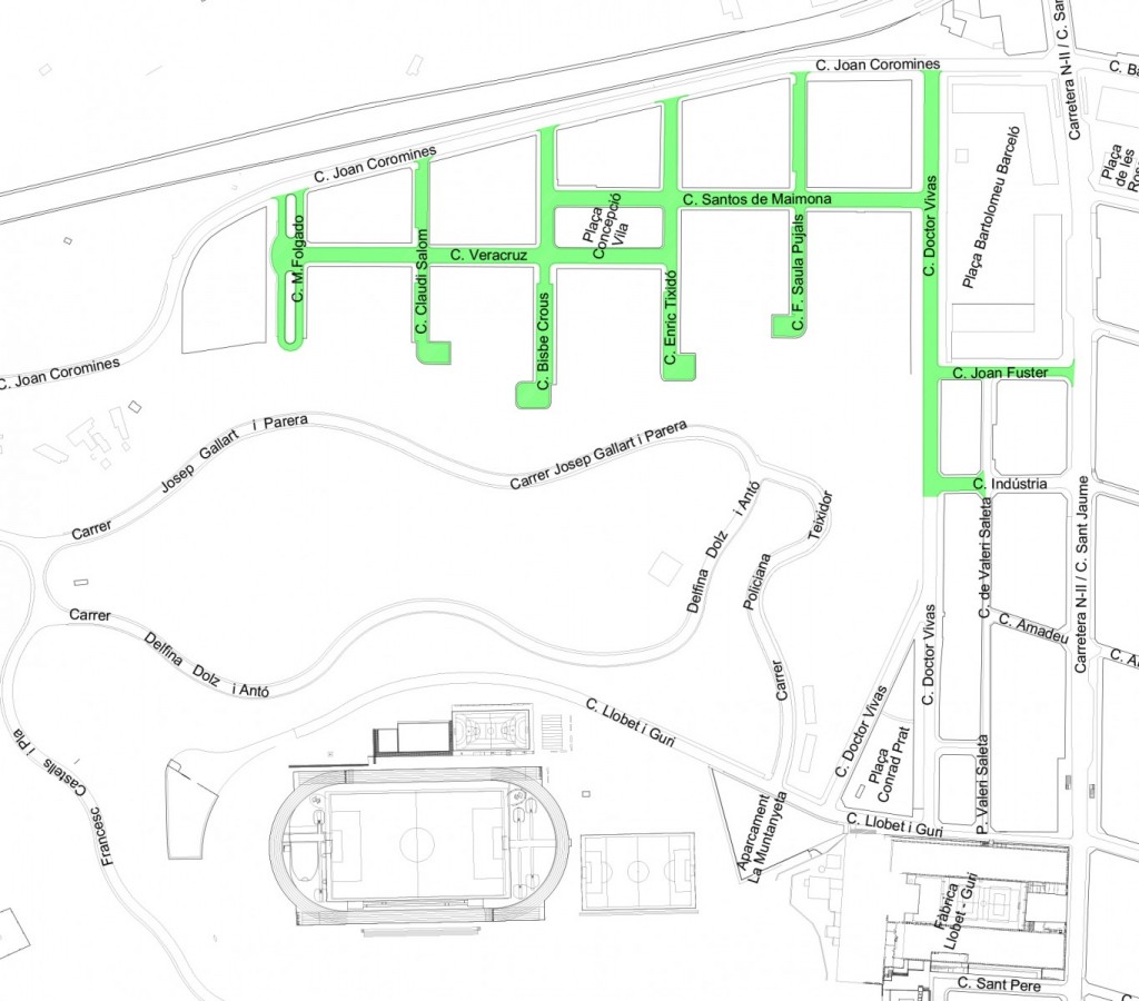 Mapa de carrers on s’implantarà la segona fase de la zona verda