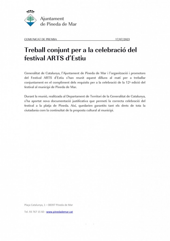 CdP - Treball conjunt per a la celebració del festival ARTS d’Estiu